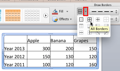 All Borders option to be selected