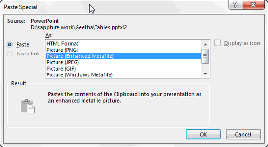 Paste Special dialog box