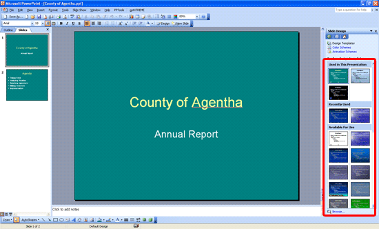 Slide Design task pane