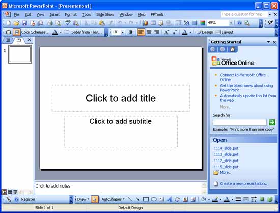 PowerPoint 2003 interface