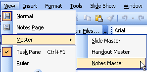 Notes Master option within the Master sub-menu of View menu