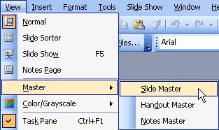 Slide Master option within the Master sub-menu of View menu