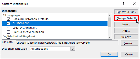 Change Default button in PowerPoint 365