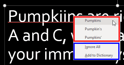 Contextual menu containing spelling suggestions