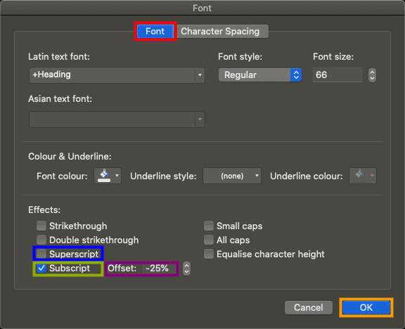 Font dialog box in PowerPoint 365 for Mac Font dialog box in PowerPoint 365 for Mac