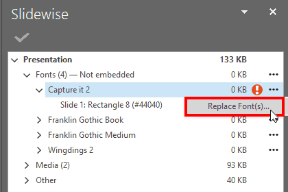 Identify missing fonts and replace them with Slidewise Identify missing fonts and replace them with Slidewise