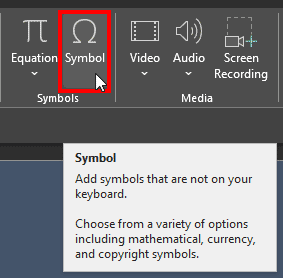 Insert Symbol button in PowerPoint 365 for Windows Insert Symbol button in PowerPoint 365 for Windows