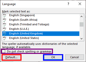 PowerPoints Language dialog box in PowerPoint 365 for Windows