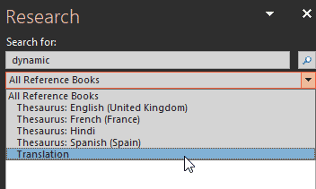 List of reference sources in PowerPoint 365 for Windows