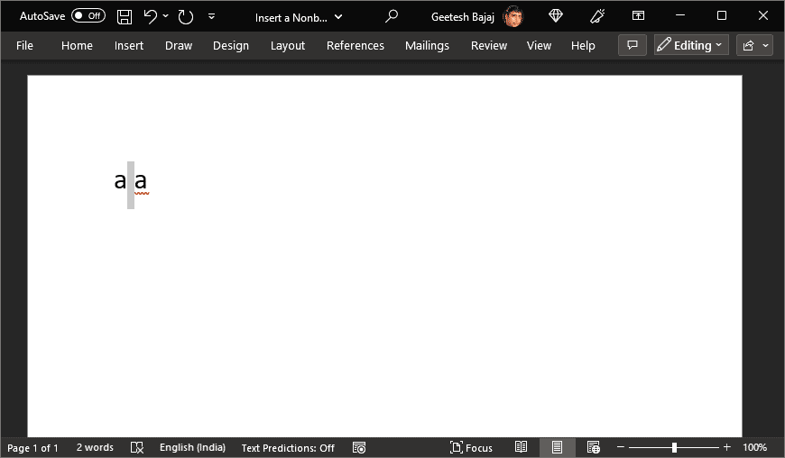 Nonbreaking space in Microsoft Word Nonbreaking space in Microsoft Word