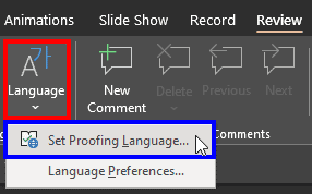 Set proofing language in PowerPoint 365 Set proofing language in PowerPoint 365
