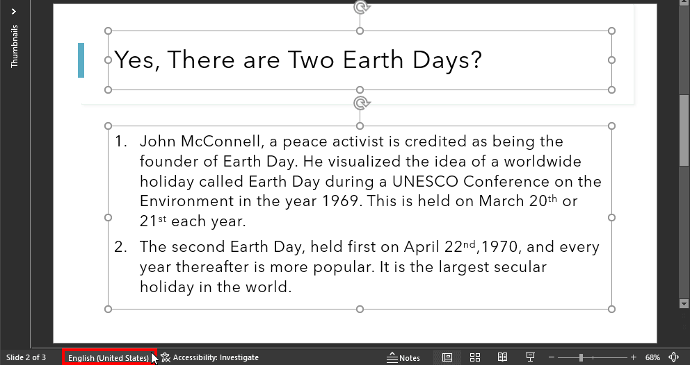 Text containers selected on a slide in PowerPoint 365 for Windows Text containers selected on a slide in PowerPoint 365 for Windows