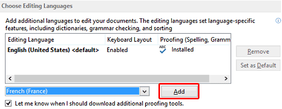 Select a language to add it to the proofing list Select a language to add it to the proofing list