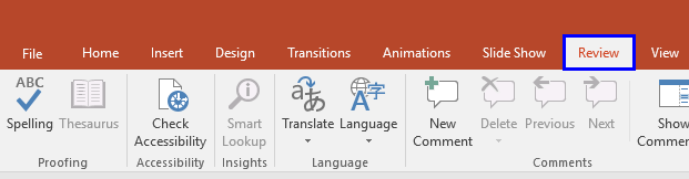 Review tab of the Ribbon