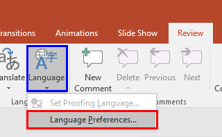 Language drop-down menu