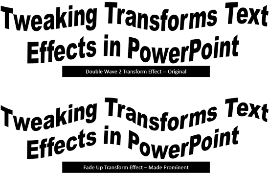Before and after variations of Text transforms