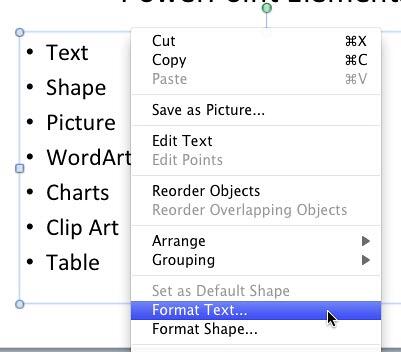 Format Text option selected Format Text option selected