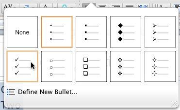 New bullet style being selected for the text New bullet style being selected for the text