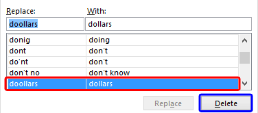 Word pair selected for deletion Word pair selected for deletion