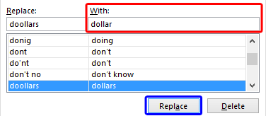 Selected word pair being edited Selected word pair being edited