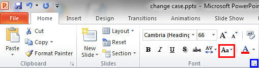Change Case button within the Font group Change Case button within the Font group