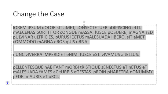 Improper text selected