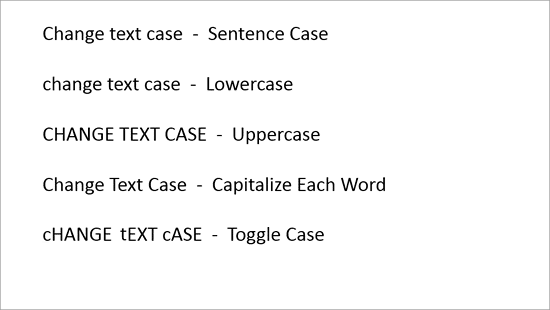 Text applied with various Text Case options