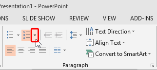Arrow beside the Numbering button