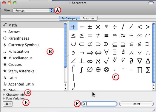Characters dialog box Characters dialog box