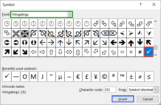 The Symbol dialog box