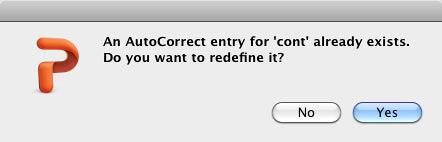 Message window asking confirmation for redefining an existing word pair entry Message window asking confirmation for redefining an existing word pair entry
