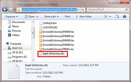 New dictionary file accessed within the windows explorer New dictionary file accessed within the windows explorer