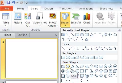 Oval shape selected Oval shape selected