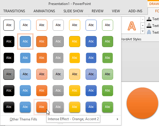 Shape Styles drop-down gallery