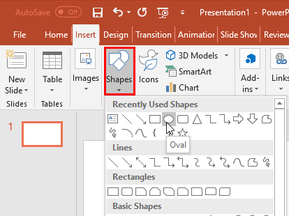 Oval shape selected Oval shape selected
