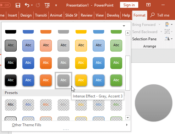 Shape Styles drop-down gallery
