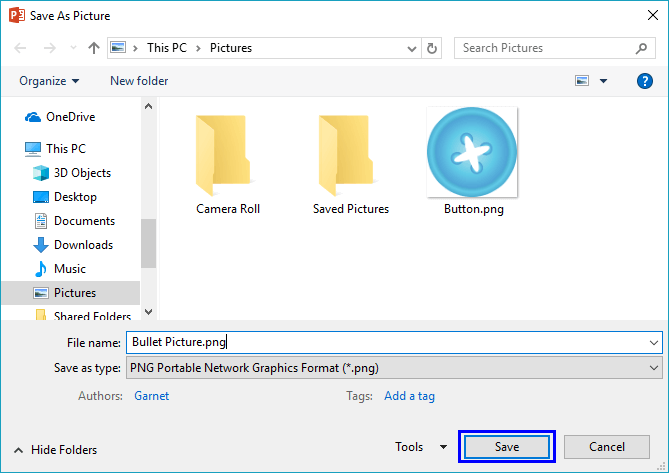Save As Picture dialog box Save As Picture dialog box