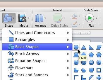 Oval shape selected within the Basic Shapes category