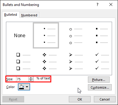 Size value is changed Size value is changed