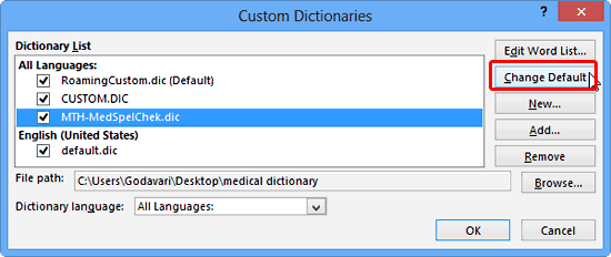 Change Default button Change Default button