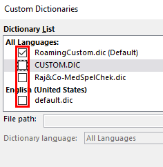 Enable/disable custom dictionaries for spell check Enable/disable custom dictionaries for spell check