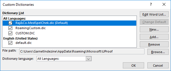 Suffixed word Default indicates the default dictionary Suffixed word Default indicates the default dictionary