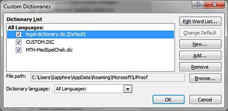 Suffixed word Default indicates the default dictionary