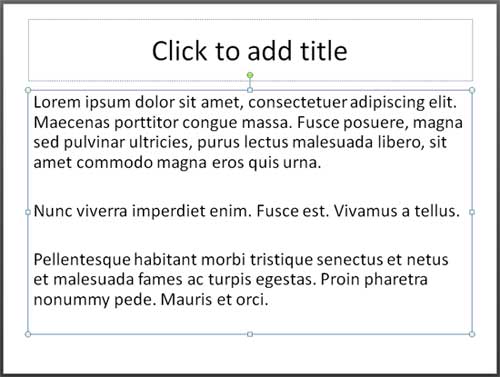 Lorem ipsum text inserted in the selected text placeholder