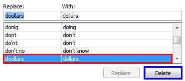 Word pair selected for deletion Word pair selected for deletion