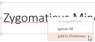 Add to Dictionary option selected Add to Dictionary option selected