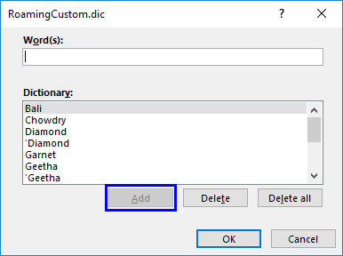 RoamingCustom.dic dialog box RoamingCustom.dic dialog box
