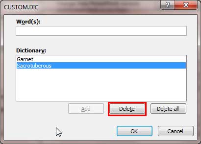 Word selected for deletion