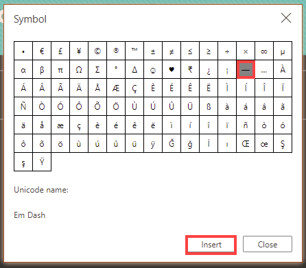 The Symbol dialog box The Symbol dialog box
