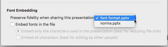 Choose the presentation for font embedding Choose the presentation for font embedding